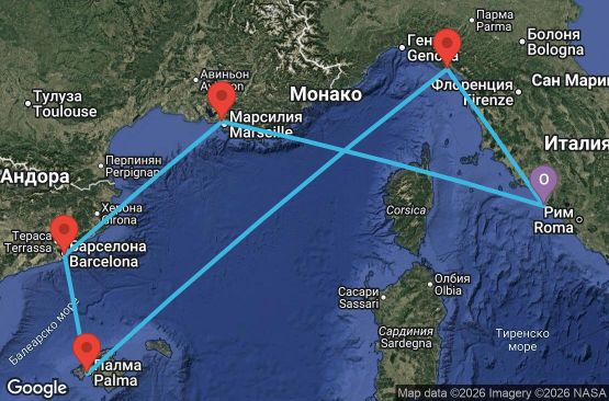 Маршрут на круиз 7 дни Италия, Франция, Испания - LE07M893