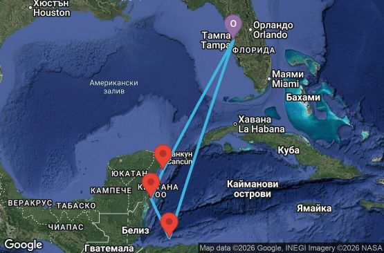Маршрут на круиз 6 дни САЩ, Хондурас, Мексико - RD06W315