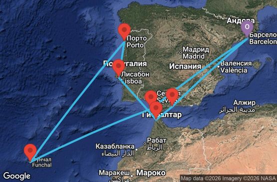 Маршрут на круиз 11 дни Испания, Мароко, Португалия - EQ11M309
