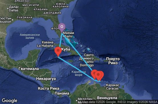 Маршрут на круиз 9 дни САЩ, Каймановите острови, Нидерландски Антили - SI09D134