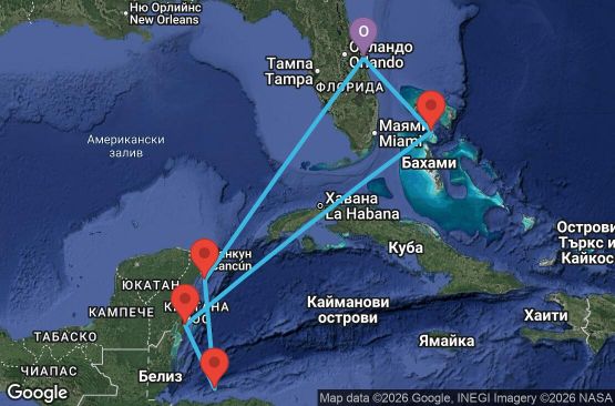 Маршрут на круиз 7 дни САЩ, Бахамските острови, Мексико, Хондурас - ST07W708