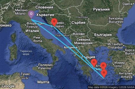 Маршрут на круиз 7 дни Италия, Гърция, Хърватия - EX07M799