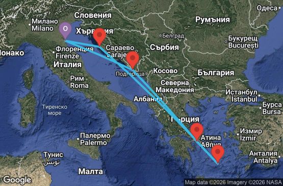 Маршрут на круиз 7 дни Италия, Хърватия, Гърция - EX07M800