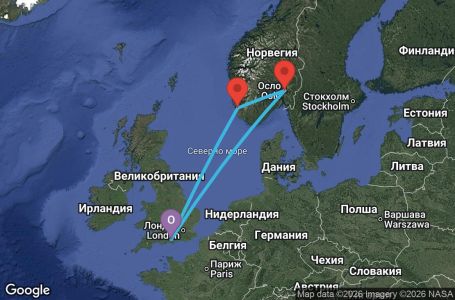 Маршрут на круиз 6 дни Великобритания, Норвегия - LB06U015