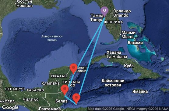 Маршрут на круиз 7 дни САЩ, Хондурас, Белиз, Мексико - EN07W722