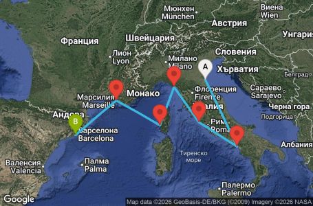 Маршрут на круиз 7 дни Италия, Франция, Испания - BR07M823