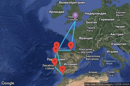 Маршрут на круиз 9 дни Великобритания, Испания, Португалия - LB09U050