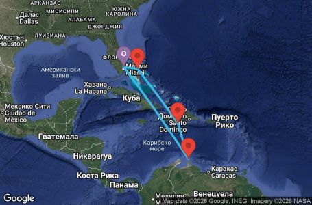 Маршрут на круиз 8 дни САЩ, Нидерландски Антили, Доминиканска република, Бахамските острови - LE08D144