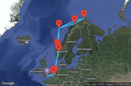 Маршрут на круиз 12 дни Великобритания, Белгия, Норвегия, Нидерландия - AX12U416
