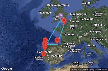 Маршрут на круиз 9 дни Великобритания, Испания, Португалия, Франция - AX09M317