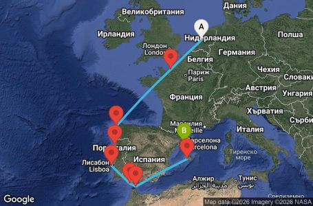 Маршрут на круиз 12 дни Нидерландия, Франция, Испания, Португалия, Гибралтар - EC12U424