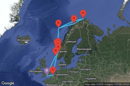 Маршрут на круиз 14 дни Великобритания, Норвегия, Белгия - AX14U117
