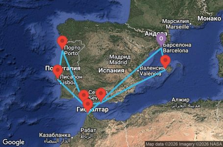 Маршрут на круиз 10 дни Испания, Мароко, Португалия - EQ10M400