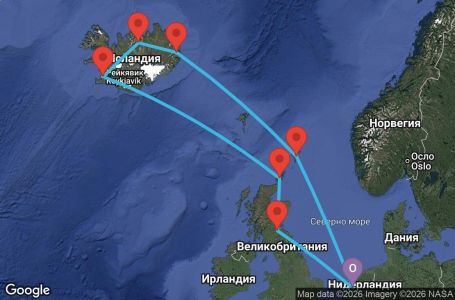 Маршрут на круиз 12 дни Нидерландия, Великобритания, Исландия - EC12U419