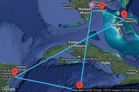 Маршрут на круиз 7 дни САЩ, Бахамските острови, Мексико, Каймановите острови - XC07W716