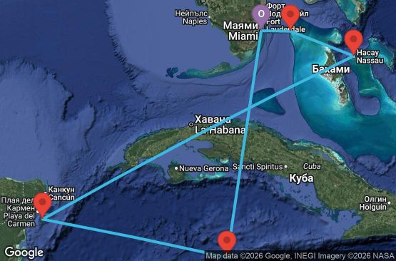 Маршрут на круиз 7 дни САЩ, Бахамските острови, Мексико, Каймановите острови - XC07W716