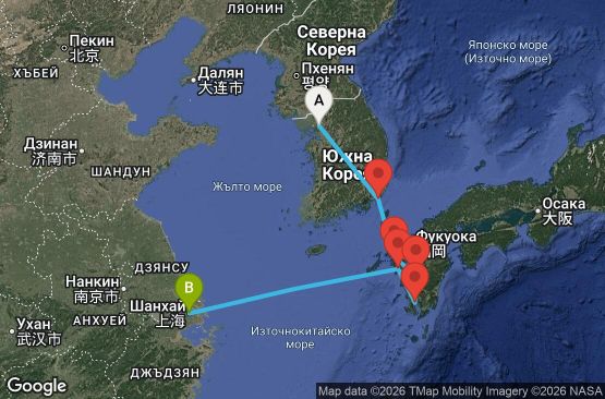 Маршрут на круиз 8 дни Южна Корея, Япония, Китай - INC08A01