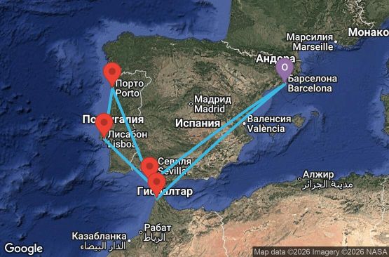 Маршрут на круиз 9 дни Испания, Португалия, Мароко - EQ09M332