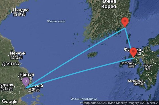 Маршрут на круиз 5 дни Китай, Япония, Южна Корея - UZND
