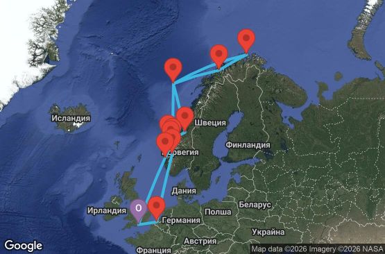 Маршрут на круиз 14 дни Великобритания, Белгия, Норвегия - AX14U120