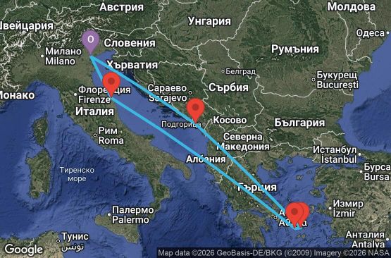 Маршрут на круиз 7 дни Италия, Черна гора, Гърция - UZT8