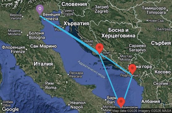 Маршрут на круиз 5 дни Италия, Черна гора, Хърватия - UZVW