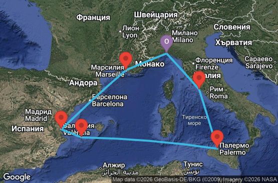 Маршрут на круиз 7 дни Италия, Испания, Франция - UZRI