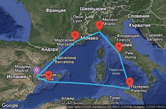Маршрут на круиз 7 дни Испания, Франция, Италия - UZRP