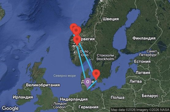 Маршрут на круиз 7 дни Германия, Дания, Норвегия - UZVL