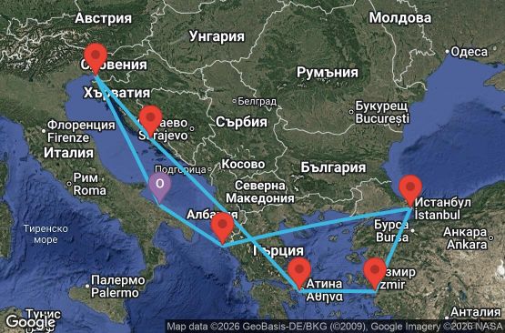 Маршрут на круиз 9 дни Италия, Хърватия, Гърция, Турция - UZWM