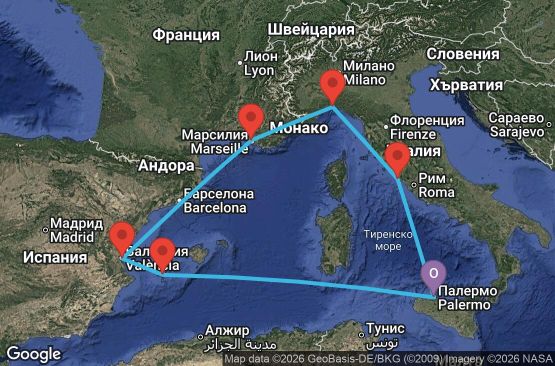 Маршрут на круиз 7 дни Италия, Испания, Франция - UZRO