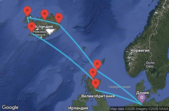 Маршрут на круиз 12 дни Германия, Великобритания, Исландия - UZU2