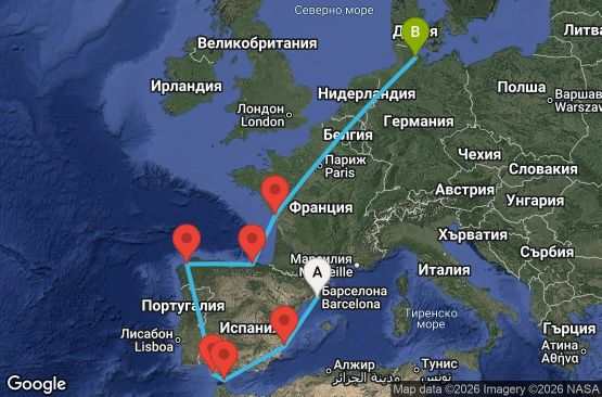 Маршрут на круиз 10 дни Испания, Гибралтар, Франция, Германия - UZVI