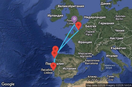Маршрут на круиз 8 дни Великобритания, Испания, Португалия, Франция - FR08U069