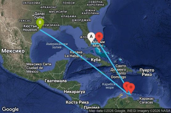 Маршрут на круиз 9 дни САЩ, Бахамските острови, Нидерландски Антили - IC09R025