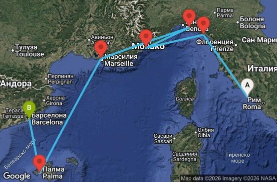 Маршрут на круиз 7 дни Италия, Франция, Испания - EX07M864