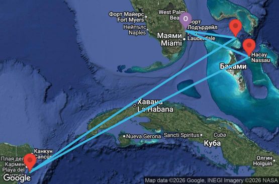 Маршрут на круиз 6 дни САЩ, Бахамските острови, Мексико - SY06W384