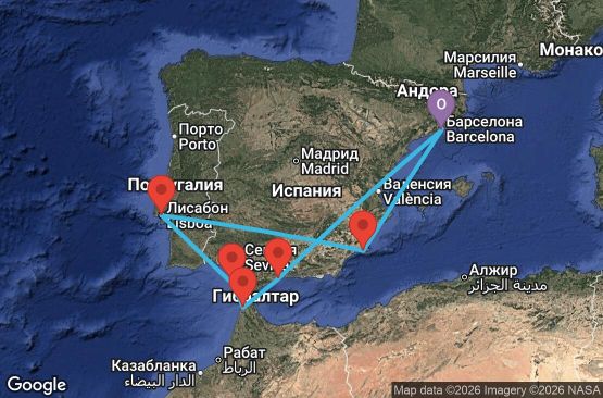 Маршрут на круиз 8 дни Испания, Португалия, Мароко - EQ08M175