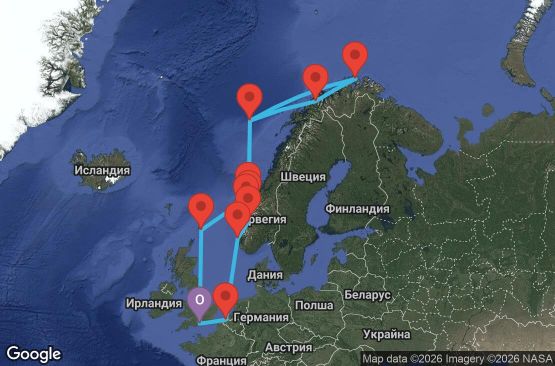 Маршрут на круиз 14 дни Великобритания, Норвегия, Белгия - AX14U121