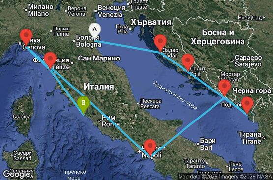 Маршрут на круиз 11 дни Италия, Хърватия, Черна гора - CS11M316