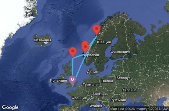 Маршрут на круиз 7 дни Великобритания, Норвегия - UZUE