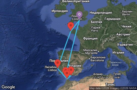 Маршрут на круиз 9 дни Великобритания, Франция, Португалия, Мароко, Испания - UZUM