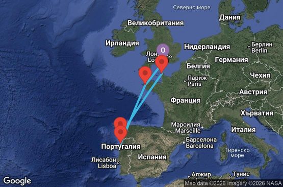 Маршрут на круиз 7 дни Великобритания, Франция, Португалия, Испания - UZUK