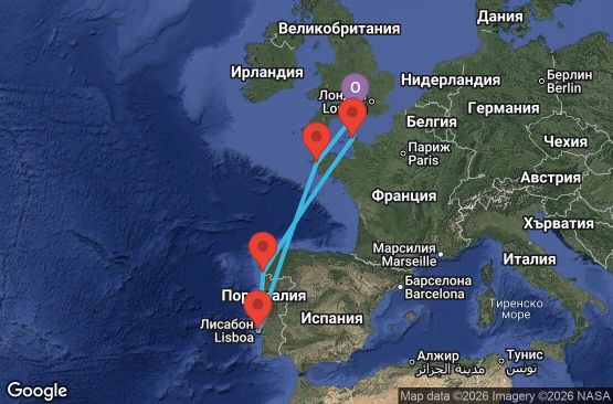 Маршрут на круиз 7 дни Великобритания, Франция, Португалия, Испания - UZUF