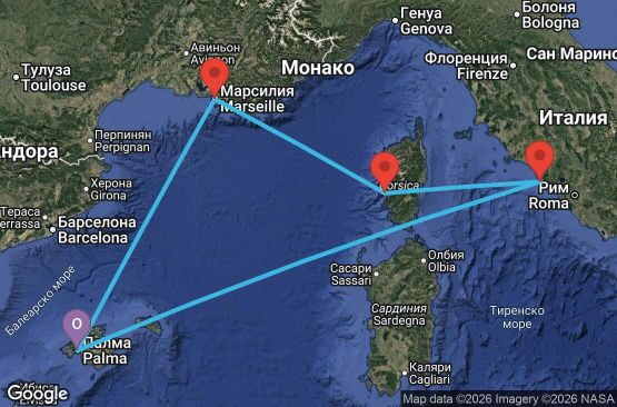 Маршрут на круиз 7 дни Испания, Италия, Франция - MSN268081SEE