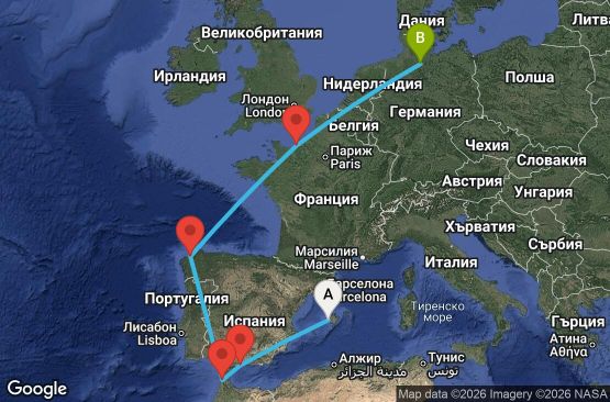 Маршрут на круиз 9 дни Испания, Мароко, Франция, Германия - MSN2647SEE