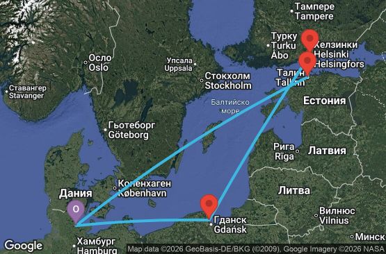 Маршрут на круиз 7 дни Германия, Естония, Финландия, Полша - MSN2650SEE