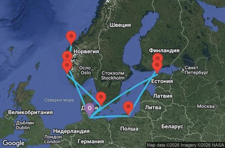 Маршрут на круиз 14 дни Германия, Естония, Финландия, Полша, Норвегия, Дания - MSN265051SEE