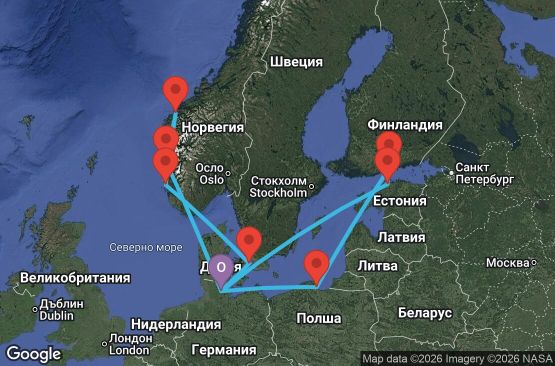 Маршрут на круиз 14 дни Германия, Естония, Финландия, Полша, Норвегия, Дания - MSN265051SEE