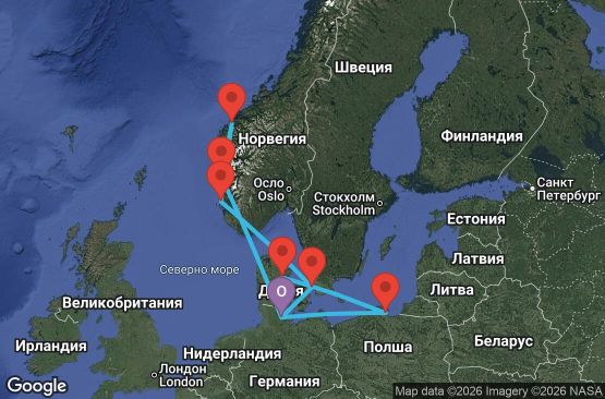 Маршрут на круиз 12 дни Германия, Норвегия, Дания, Полша - MSN265152SEE